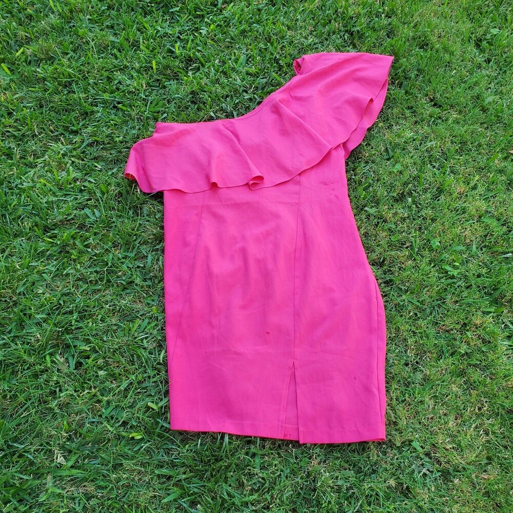 Shoedazzle One Shoulder Ruffled Mini Dress Fuchsia Pink Size XXL